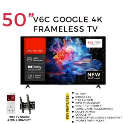 Tcl 50″ 50V6C 4K HDR Google Tv (NEW 2025)