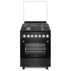MIKA Standing Cooker, 60cm x 60cm, 3 Gas Pool Jet Burners + 1 RAPID Hot Plate, Auto Ignition, 4 Function Electric Oven, Rotisserie, Matt Black MST6231E4BL