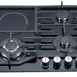 khal 3 gas(1 wok) + 1 electric ceramic plate hob, black glass 60cm