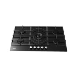 Midea 90CM, Gas Hob, Black Glass Panel, Triple Ring Burner, Cast Iron Pan Support, Plastic Knob MG90GQ095AL1B-BS