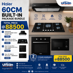 Haier 60cm Complete Built-in Package Bundle: 60cm Hood + 5 burner built-in Hob + 67L 60cm built-in oven + 23L Microwave