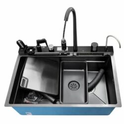 Khal Multifunction Stainless Steel Sink Handmade 73*46*21 Deep Bowl With Waterfall Faucet, Pull-Out Sprayer and Installation Kit