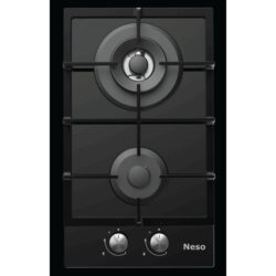 Neso 30cm Built-In Gas Hob – 2 Burners, Black Tempered Glass, Automatic Ignition