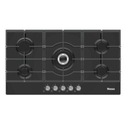Neso 90cm Built-In Gas Hob – 5 Burners, Black Tempered Glass, Automatic Ignition